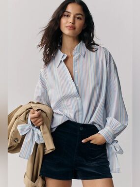 Maeve Buttdondown Bow-Cuff Shirt Multicolor Striped Blouse